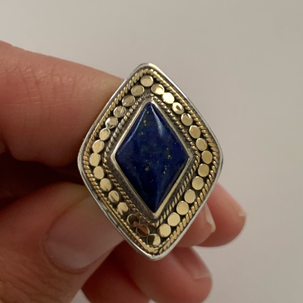 Anna Beck Gold, Silver, and Lapis Ring. Size 7